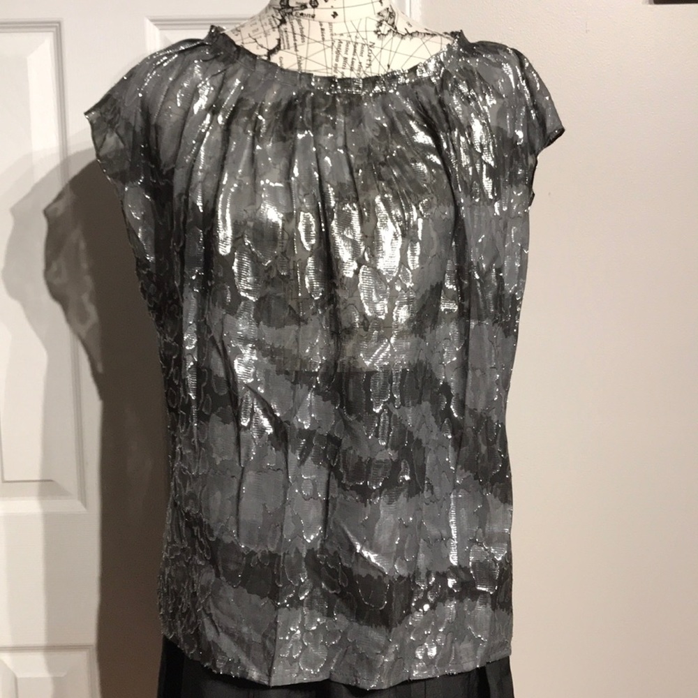 NWOT Michael Kors Silk Formal Coastal Metallic Shiny Evening Pinstriped foil 16